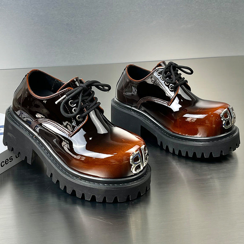 British Style Hidden Platform Motorcycle Fashionable Men's Casual Leather Shoes