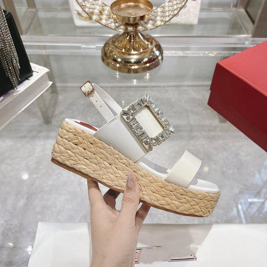 Women's Platform Buckle Square Toe Drill Fashion Sandals