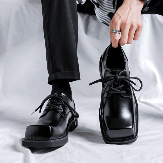 Men's Square Toe Design Formal Thick Bottom Low Men's Casual Leather Shoes