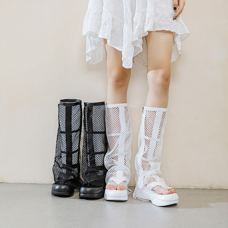 Women's Pantyhose Breathable Flip-flops Mesh Platform Tall Sandals