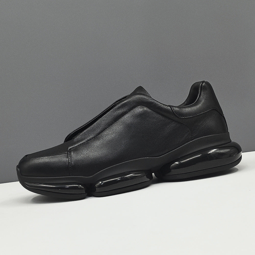Men's Layer Cowhide Black Platform Fashion Slip-on Casual Shoes