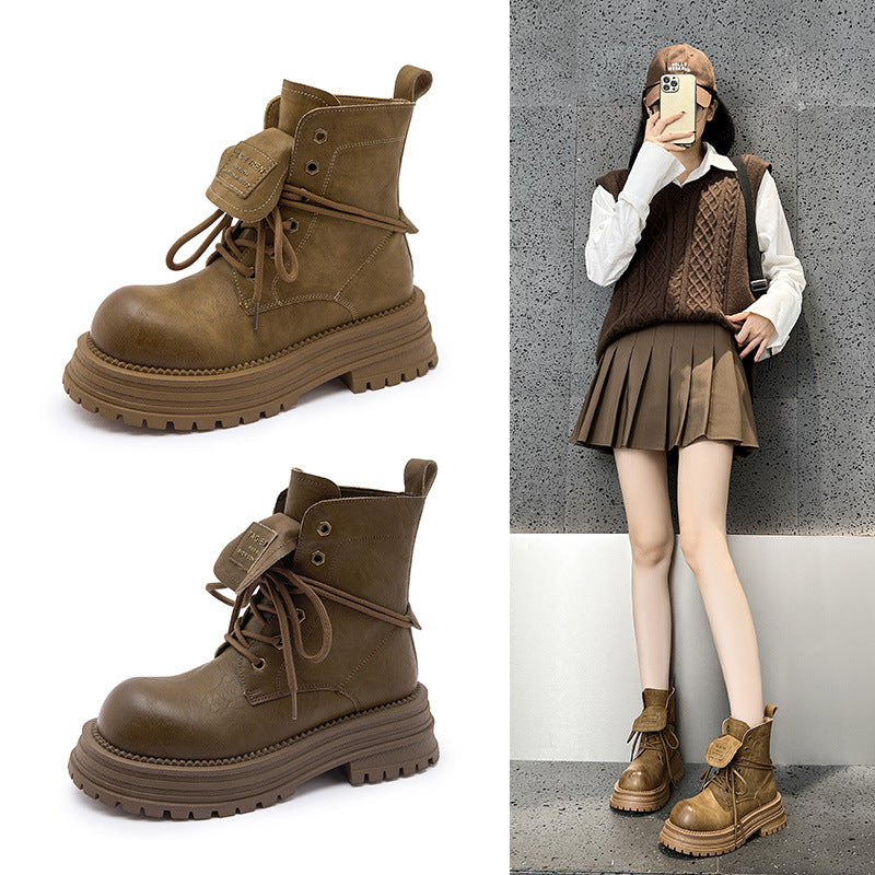 Style Retro Distressed British Martin Female Booties Western Women's Leather Boots