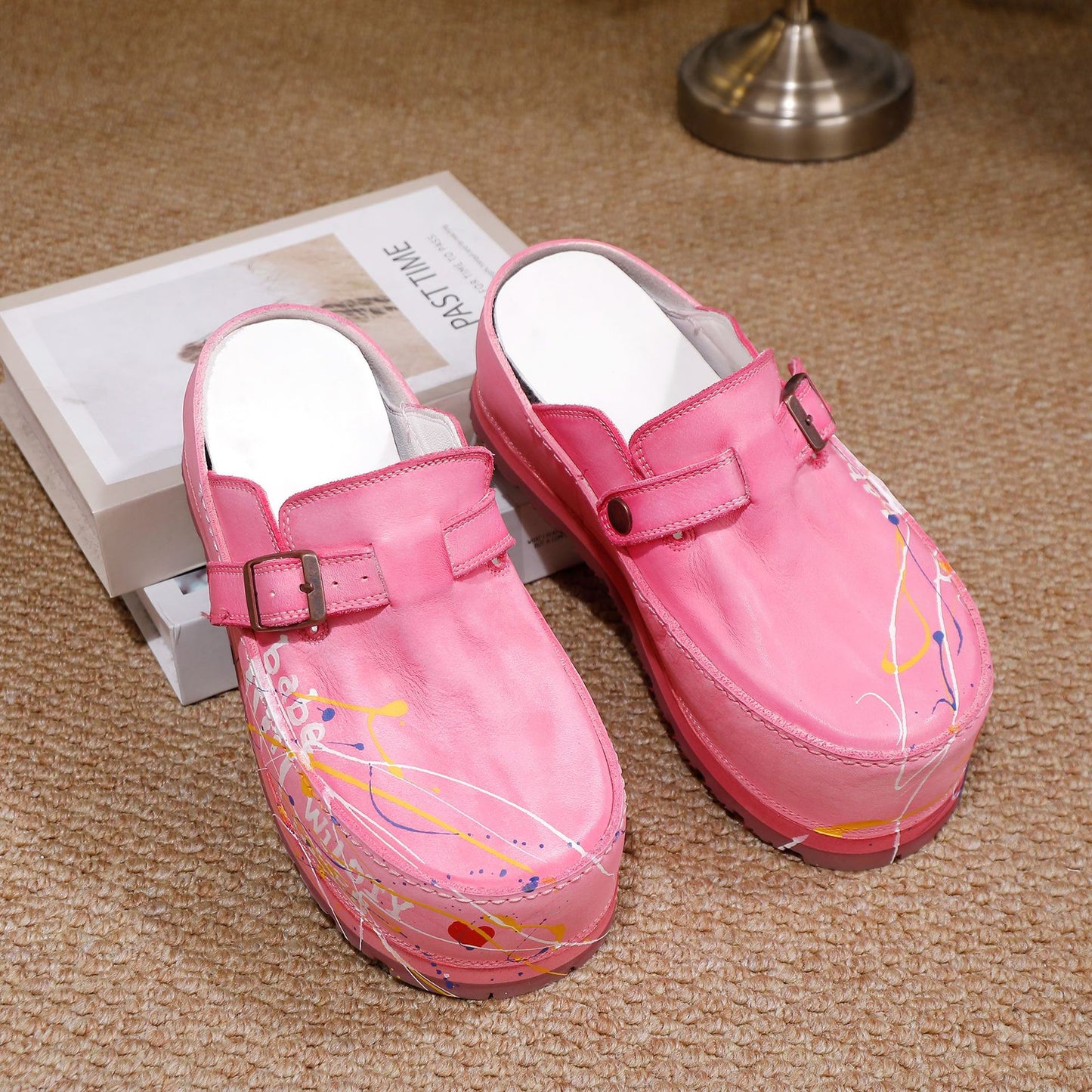 Women's Cowhide Platform Retro Fashion Round Head Slippers