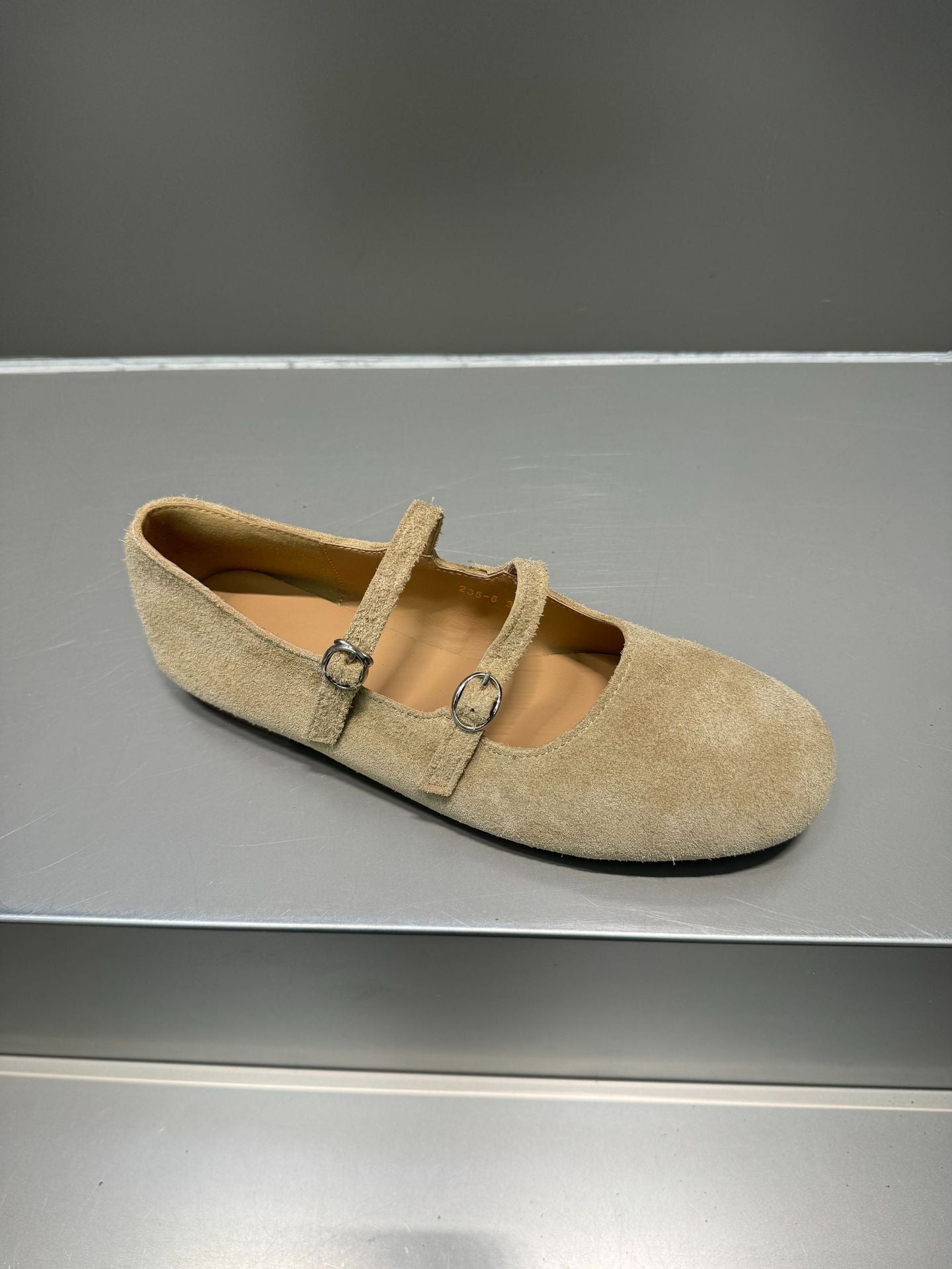 Cow Suede Flat Bottom Ballet Shallow Mouth Design Word Buckle Women's Fashion Shoes