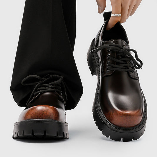 Men's Thick Bottom Increased Business Formal Wear High-grade Big Head Low Men's Casual Leather Shoes