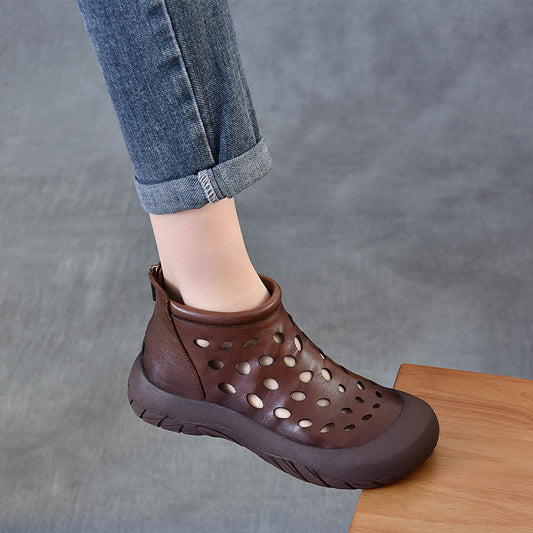 Women's Retro Cowhide Hollow Soft Bottom With First Layer Of Breathable Boots