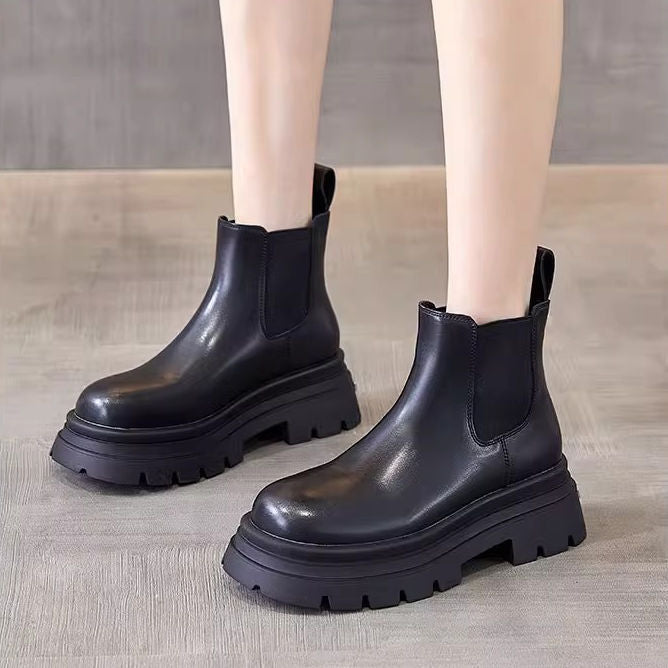 Women's Martin For Fleece-lined Skinny Short Chunky Boots