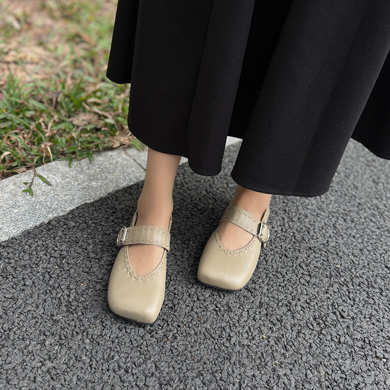 Jane Vintage Square Toe Flat Bottom Grandma Women's Fashion Shoes
