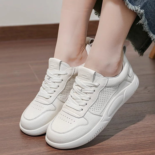 Women's Cowhide Veet White Soft Bottom Sports Leisure Women's Casual Shoes