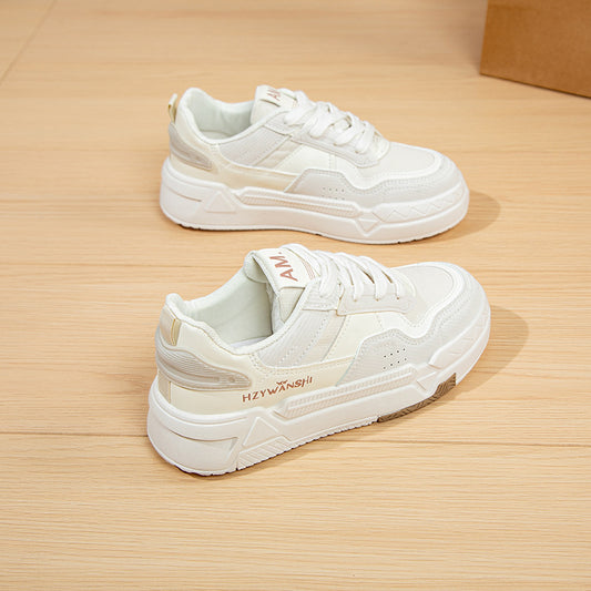 Women's Thick-soled White Dad Versatile Round Toe Sneakers