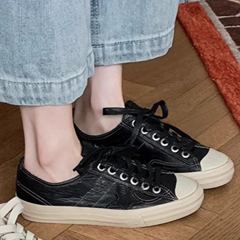 Women's Retro Round Toe Versatile Small Distressed Dirty Outer Wear Lazy Women's Casual Shoes