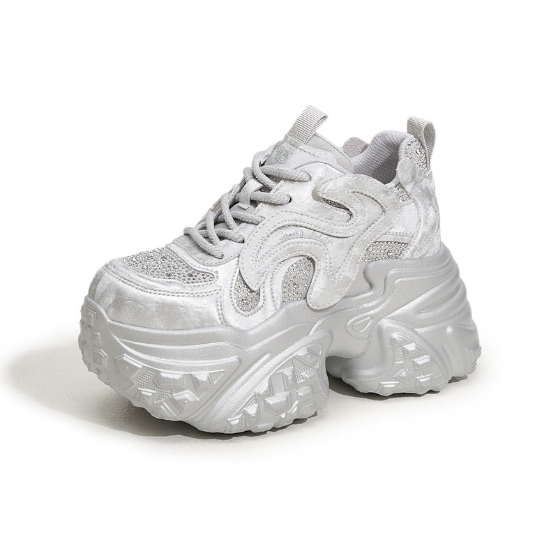 Women's Dad Spring Lightweight Fashion Rhinestone Height Increasing Women's Sports Shoes