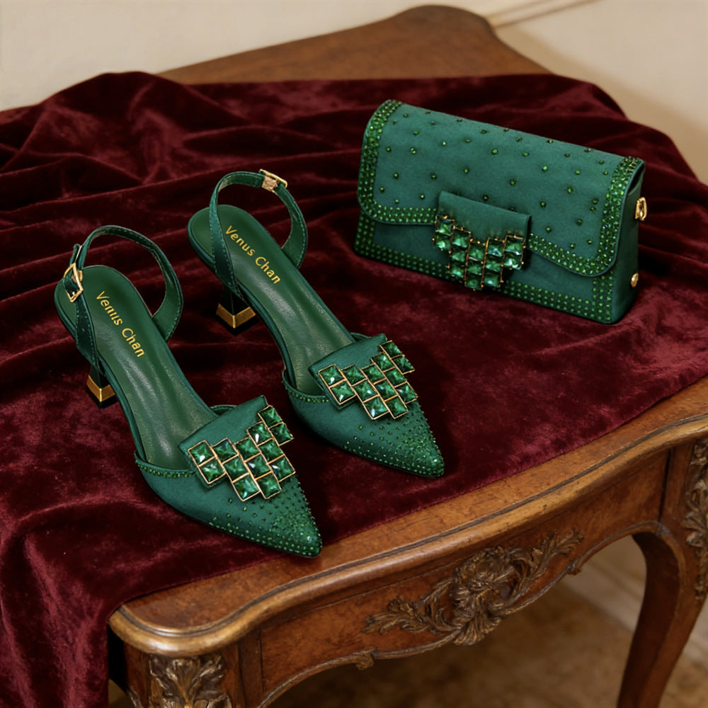 Women's Toe Bag Set Sets Exquisite Drill Buckle Matching Artificial Silk Women's Fashion Shoes