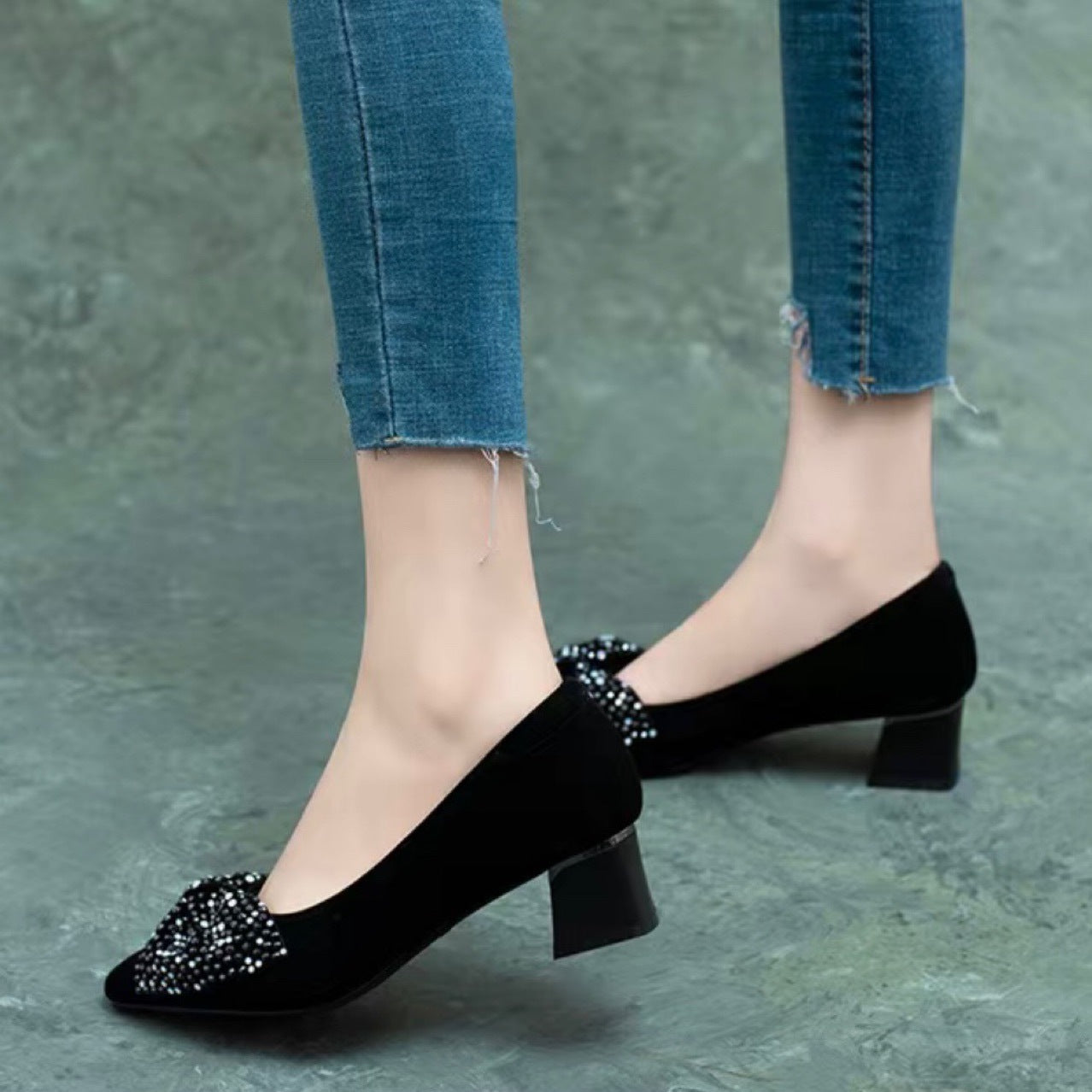 Rhinestone Bow Shallow Mouth Pumps Four Small Women's Shoes