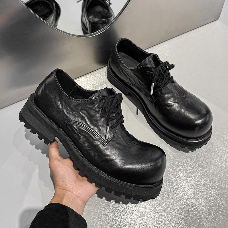 Men's Young High-grade Sense Increased Design Niche British Style Thick Bottom Men's Casual Leather Shoes