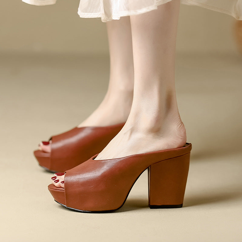 Women's French Retro Open Toe Chunky Shallow Platform Sandals