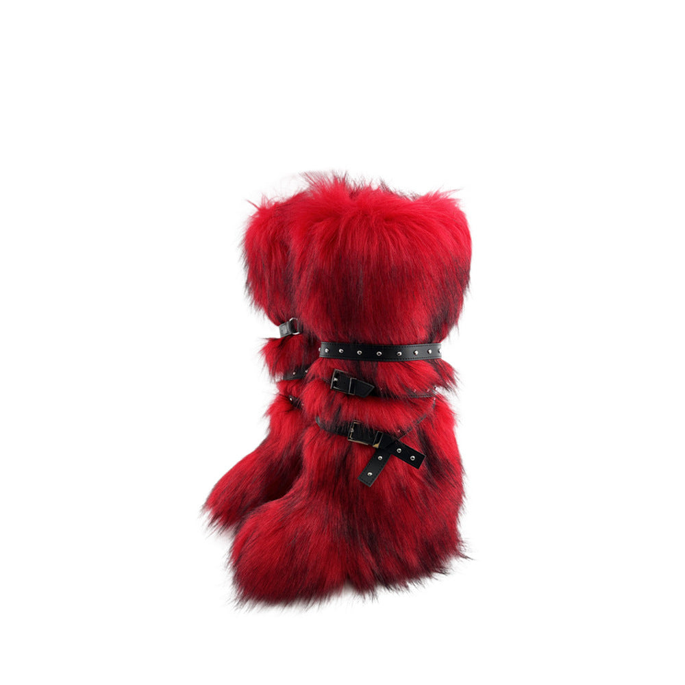Punk Faux Fur Rivet Slimming Lace Boots