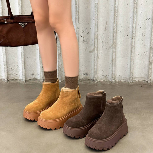 Women's Suede Short Martin Thick Bottom Elevator Snow Boots