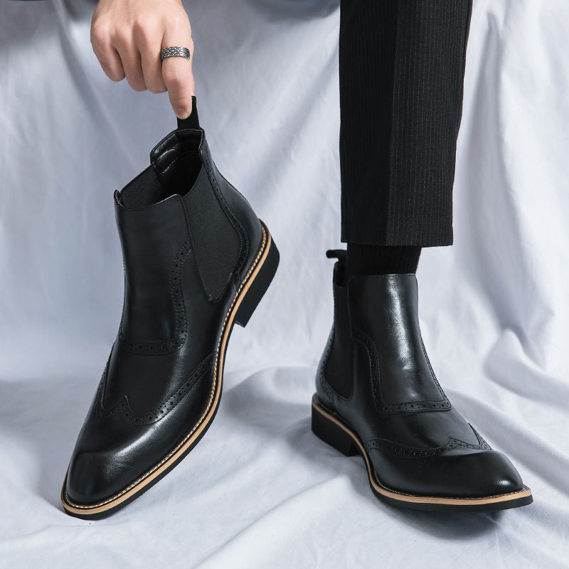 Men's Chelsea Retro Martin Height Increasing Leisure British Style Middle Men's Business Leather Shoes