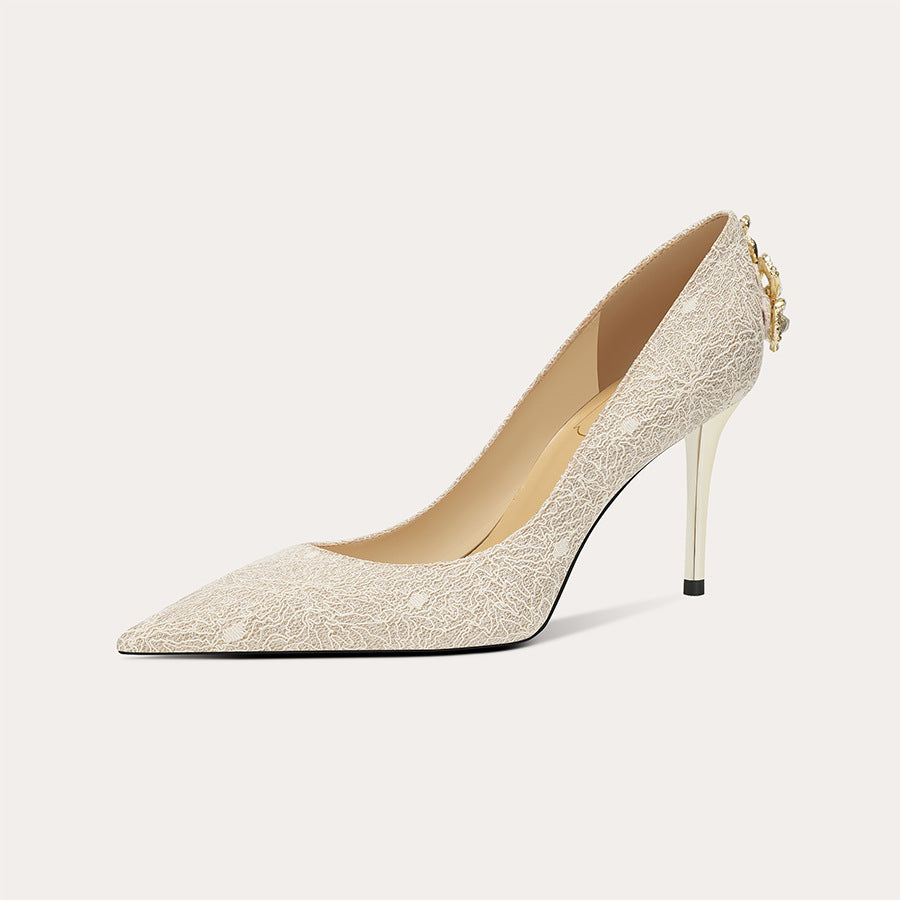 Women's Wedding Sheepskin French Style White High Niche High-grade Women's Fashion Shoes