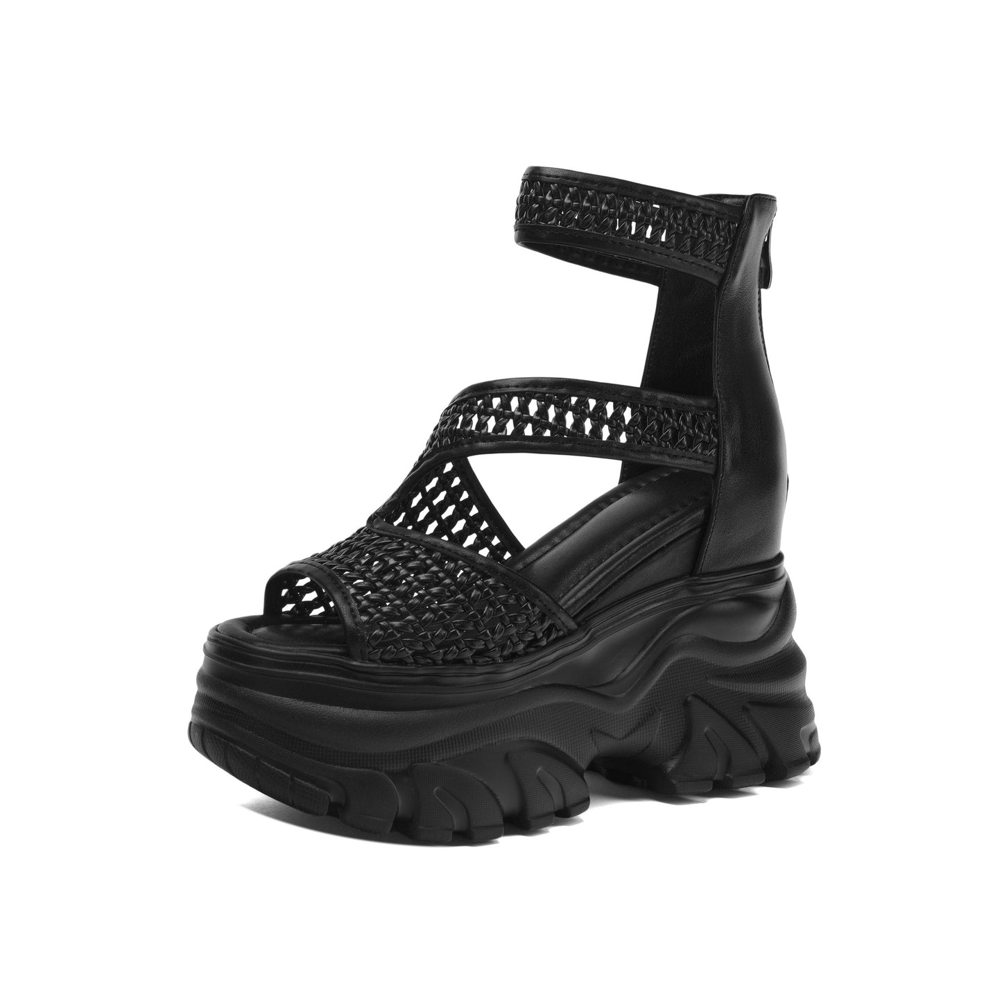 Women's Increasing Insole Summer Thick-soled Peep Toe Woven Fashion Wedge Thick-soles Slippers
