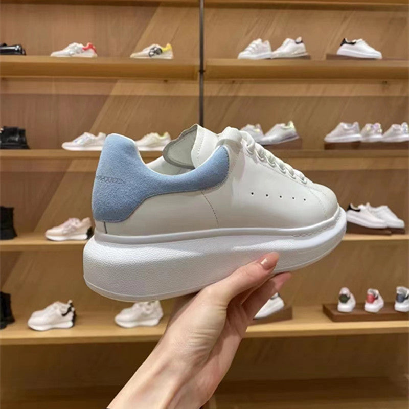 Women's Mcqueen White Platform Height Increasing Insole Genuine Couple Sneakers