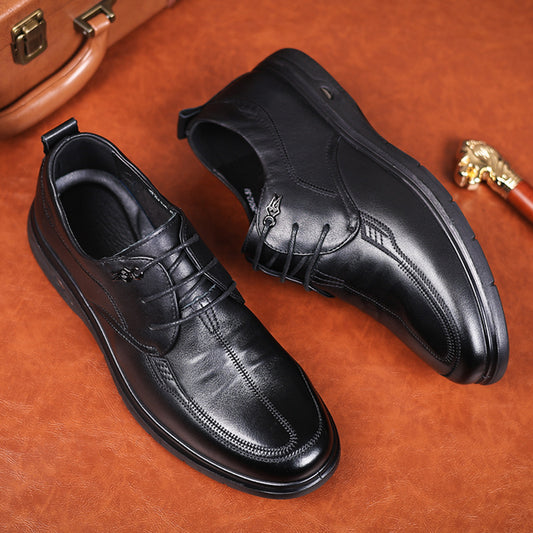 Lace Up Soft Bottom Pumps First Layer Cowhide Men's Casual Leather Shoes