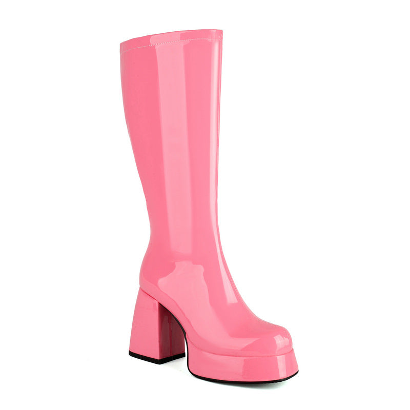 Women's Toe Platform Thick Super High Side Zipper Leg Knight Top Boots