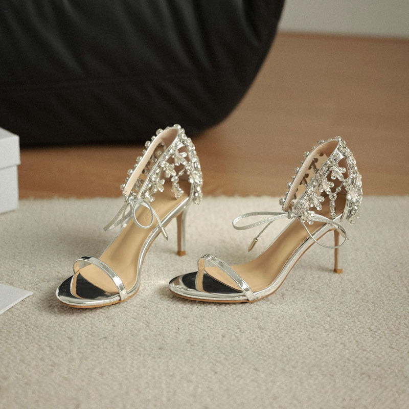 Women's Rhinestone Snake Toe Flip-flops Pointed Summer Super Fairy Sier French High Heeled Sandals