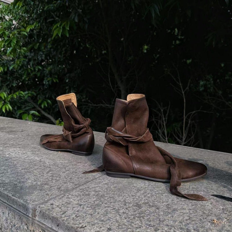 Minority Design Bow Strip Winding Booties Women's Leather Boots