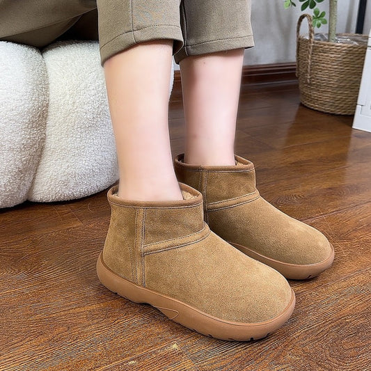Women's Real Fur Integrated Fleece-lined Thickened Short Snow Boots