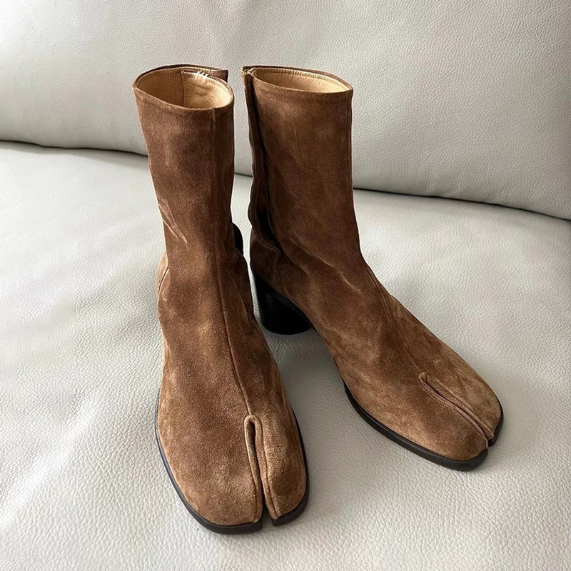 Women's Version Niche Split Toe Trotter Slim Thick Middle Martin Chelsea Women's Leather Boots