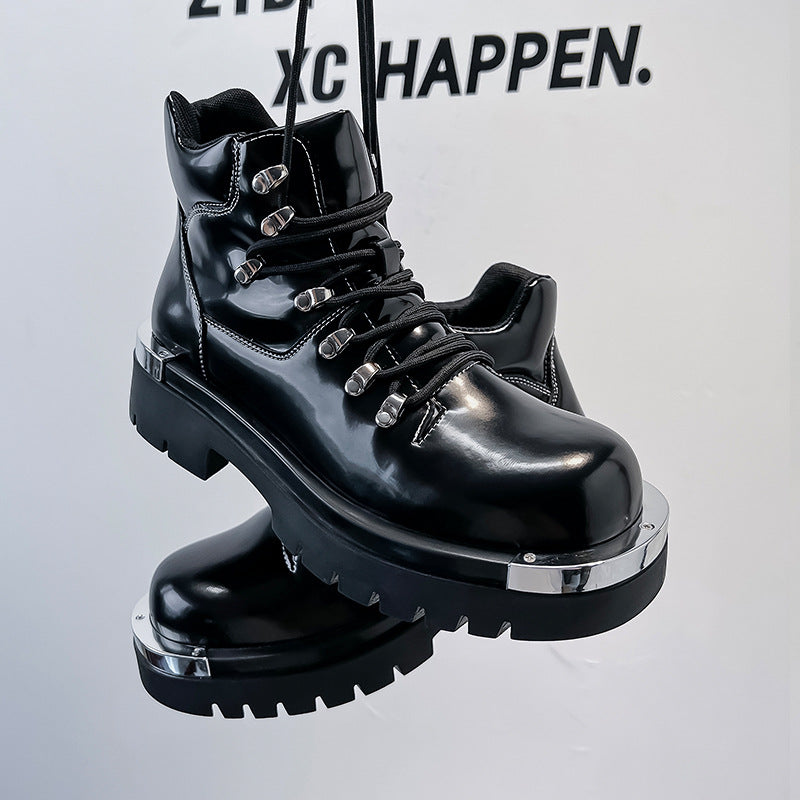 Men's British Style Thick Bottom Black Martin Leather Shoes