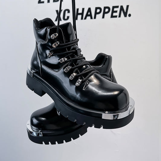 Men's British Style Thick Bottom Black Martin Leather Shoes