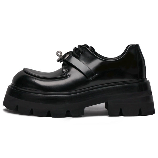 Men's Sense Stylist Versatile Business Metal Buckle Round Head Fashion Thick Men's Casual Leather Shoes