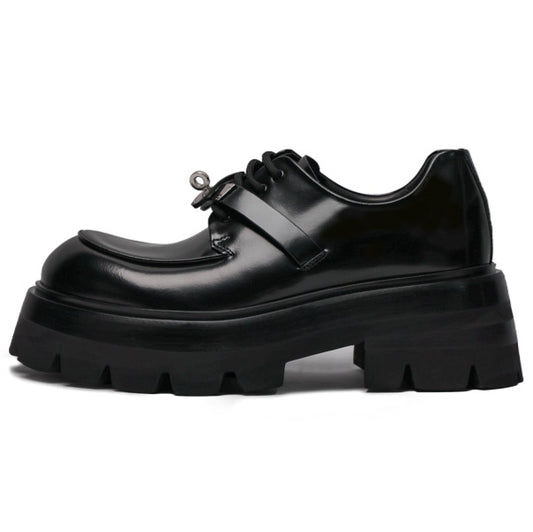 Men's Sense Stylist Versatile Business Metal Buckle Round Head Fashion Thick Men's Casual Leather Shoes