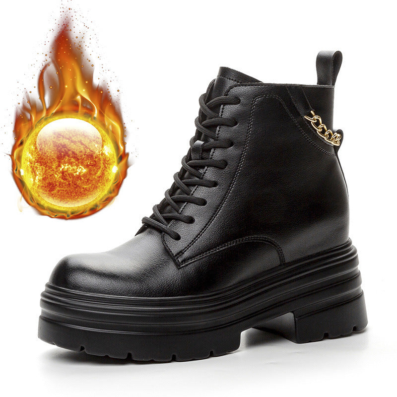 Women's Platform Height Increasing Insole Versatile Martin Women's Leather Boots