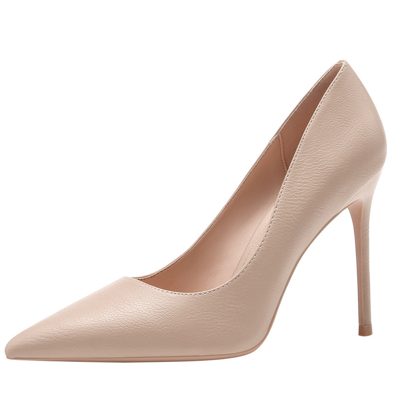 Women's High Pointed Toe Korean Elegant Sheepskin Bottom Slip-on Solid Women's Fashion Shoes