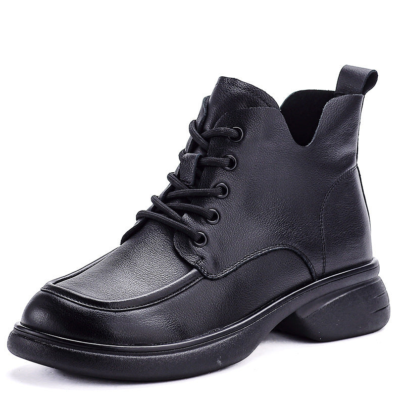 Women's Full Cowhide Autumn Short Fat Feet Martin Boots