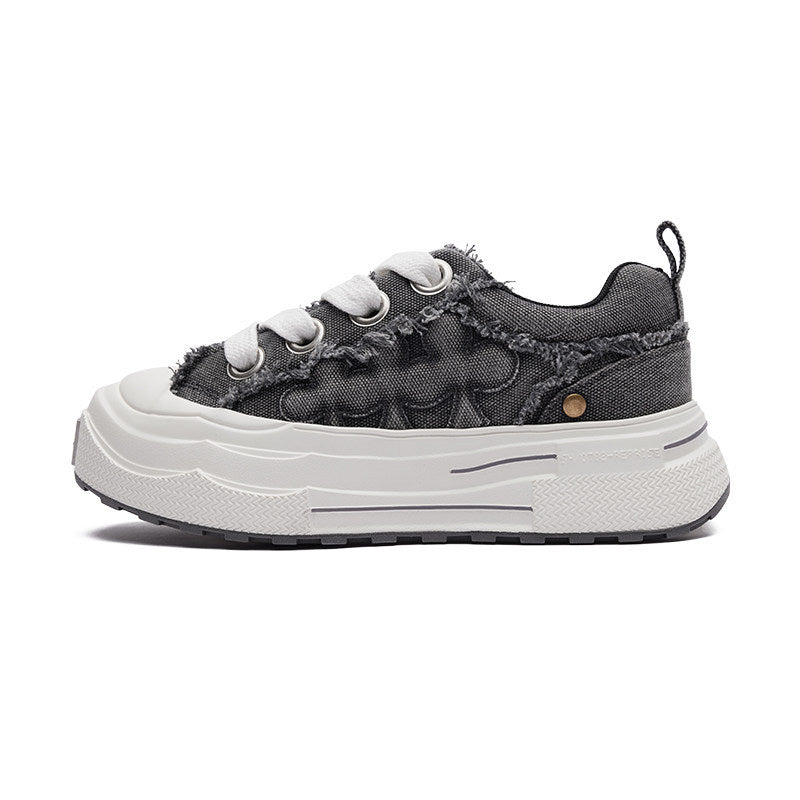 Women's & Men's Ensemble Thick Sole Increased Retro Destroyed Denim Men's Canvas Shoes
