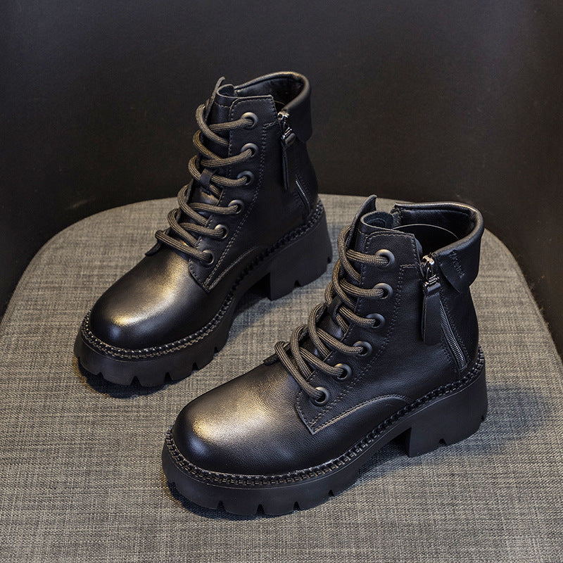 Women's Autumn Martin Thick-soled British Style Short Women's Leather Boots