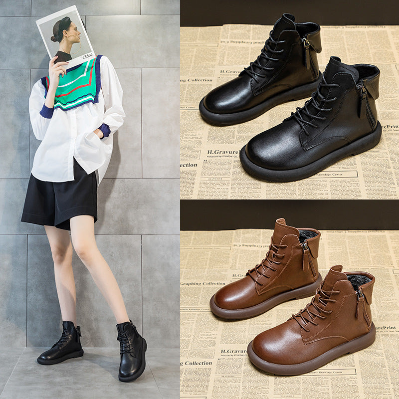 Women's Autumn Washed-out Vintage Martin Korean Zipper Women's Leather Boots