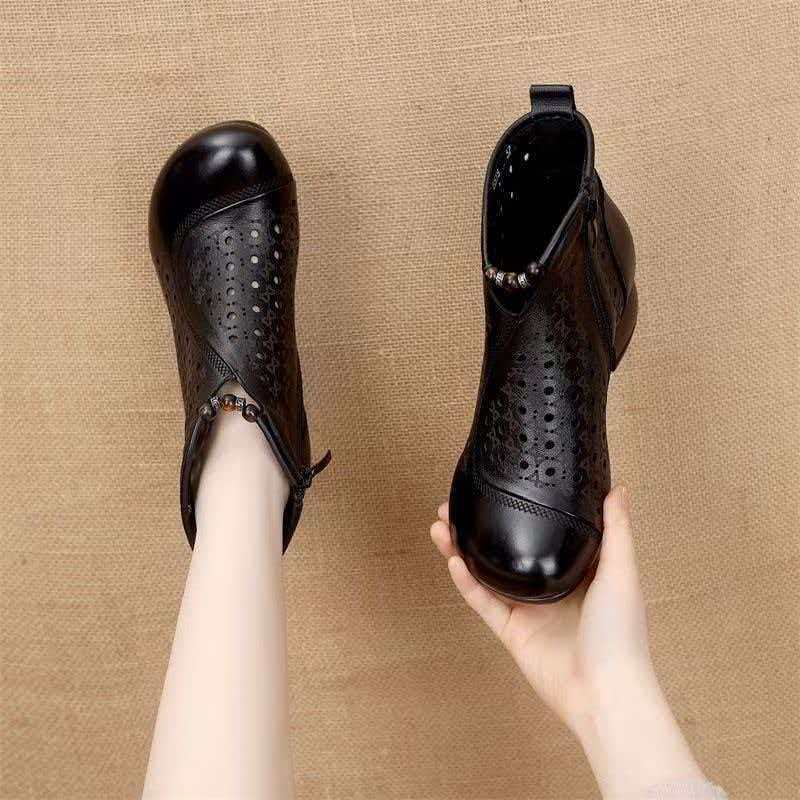 Women's Style Top Layer Cowhide Thick Punching Heels