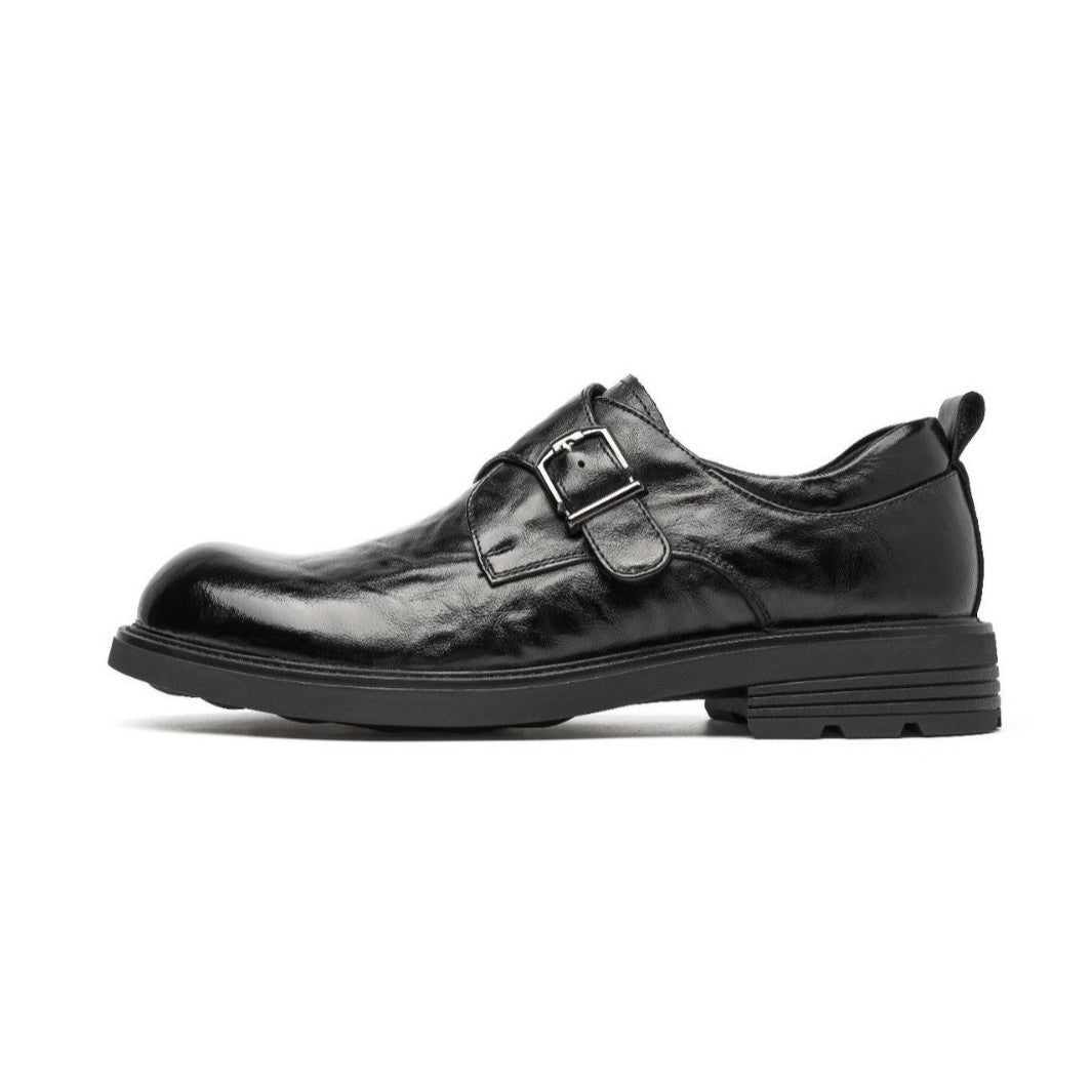Men's Layer Cowhide Round Toe Full Deep Mouth Pumps Slip-on Square Men's Casual Leather Shoes