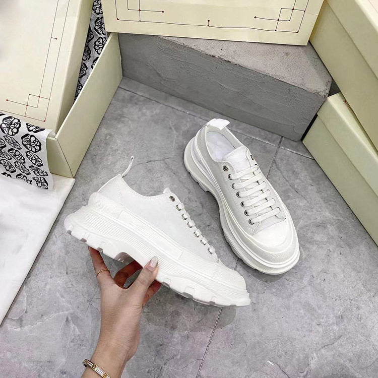 Women's White Leisure Platform Thick Sole Height Increasing Women's Canvas Shoes