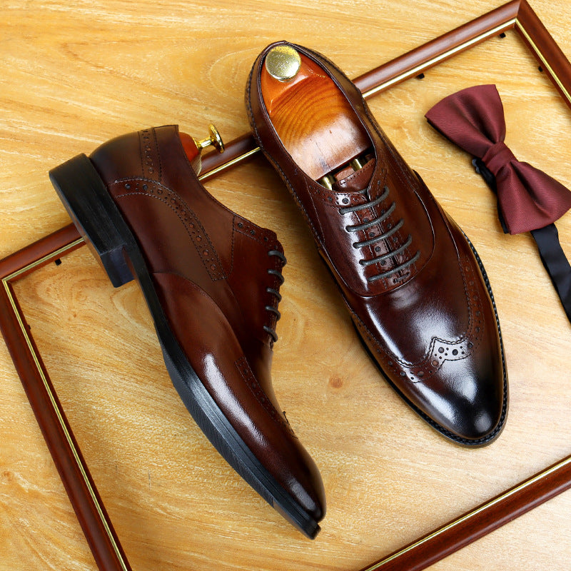 Men's Foot Carved British Dress Top Layer Cowhide Large Men's Shoes