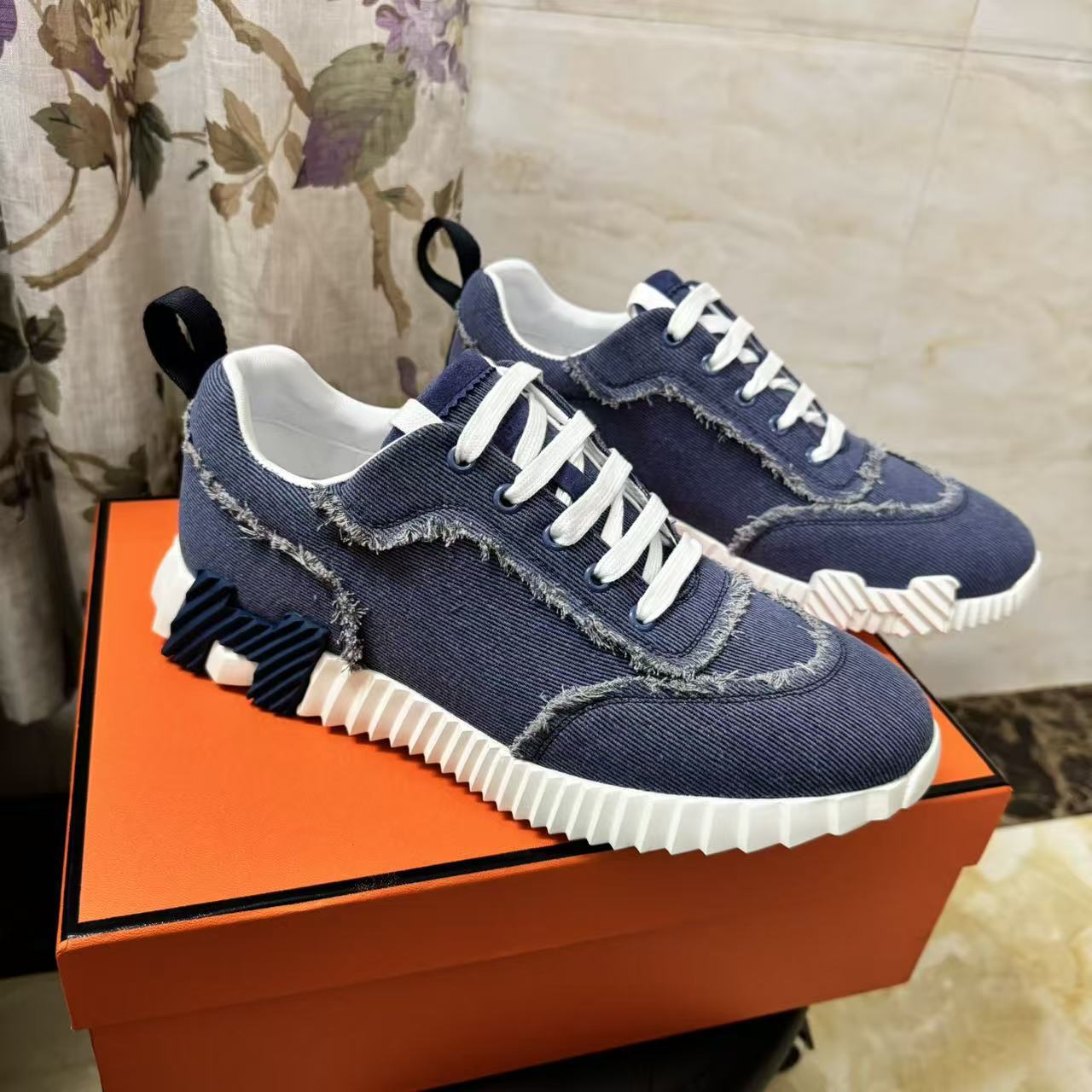 Women's & Men's Denim Color Matching Lace Up Breathable Sneakers