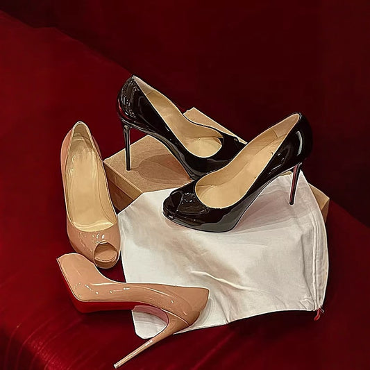 Women's Nude Peep Toe High Patent Stilettos Women's Fashion Shoes