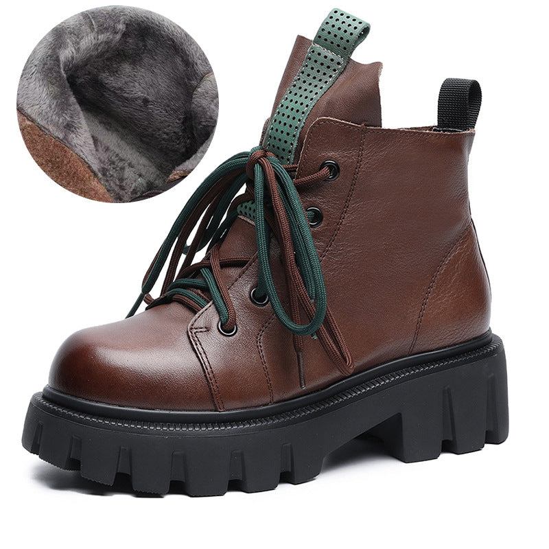 Women's Retro Thick-soled Muffin Bottom Top Layer Cowhide Women's Shoes