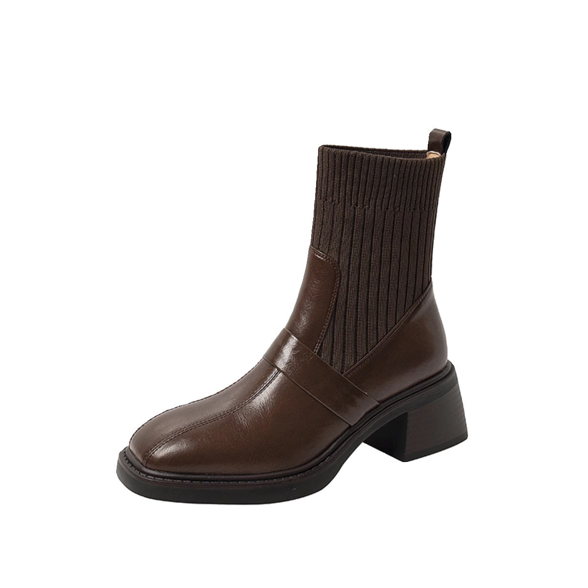 Women's Knitted Chunky High Thin Brown Martin Elastic Women's Leather Boots